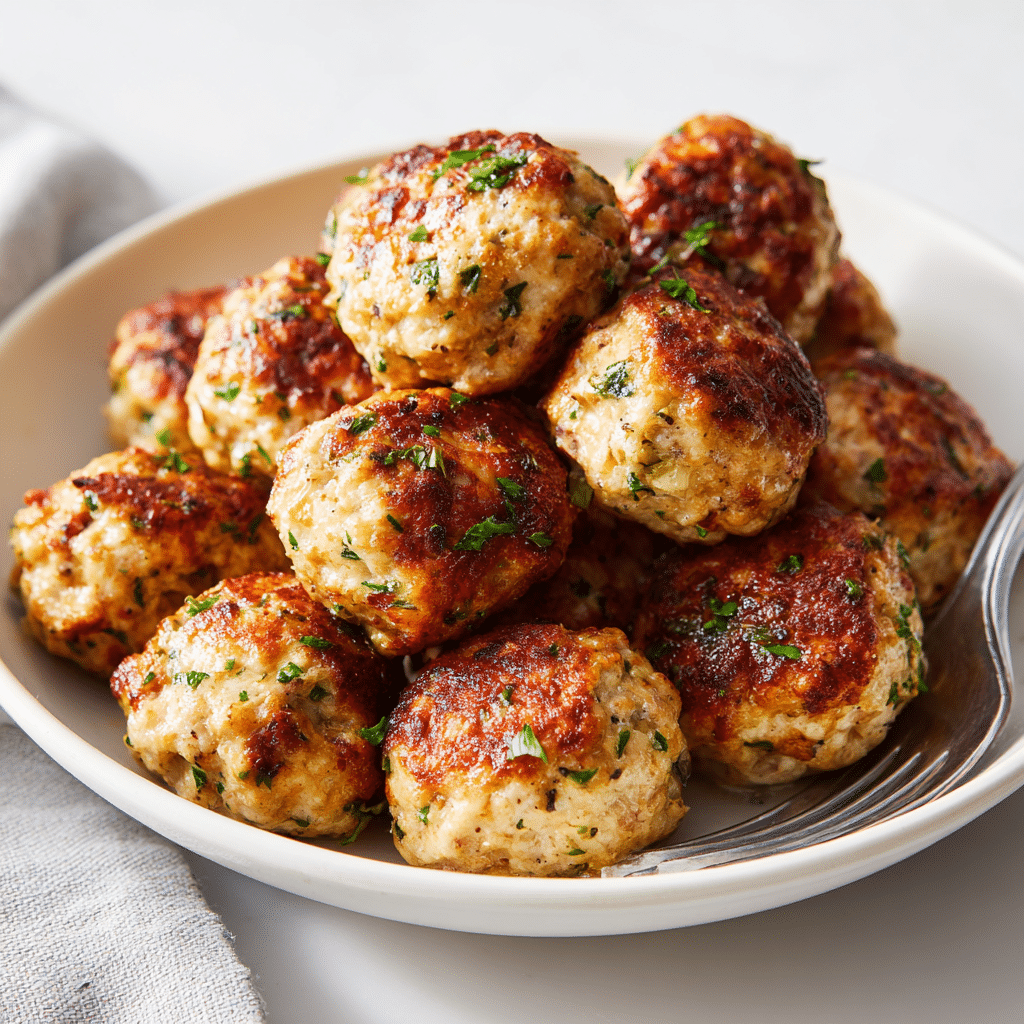 Bowl of juicy air fryer turkey meatballs ready to enjoy