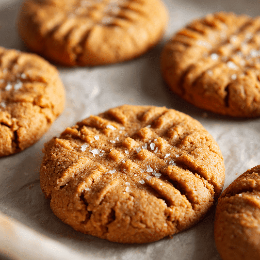 Perfectly baked keto peanut butter cookies cooling on parchment paper