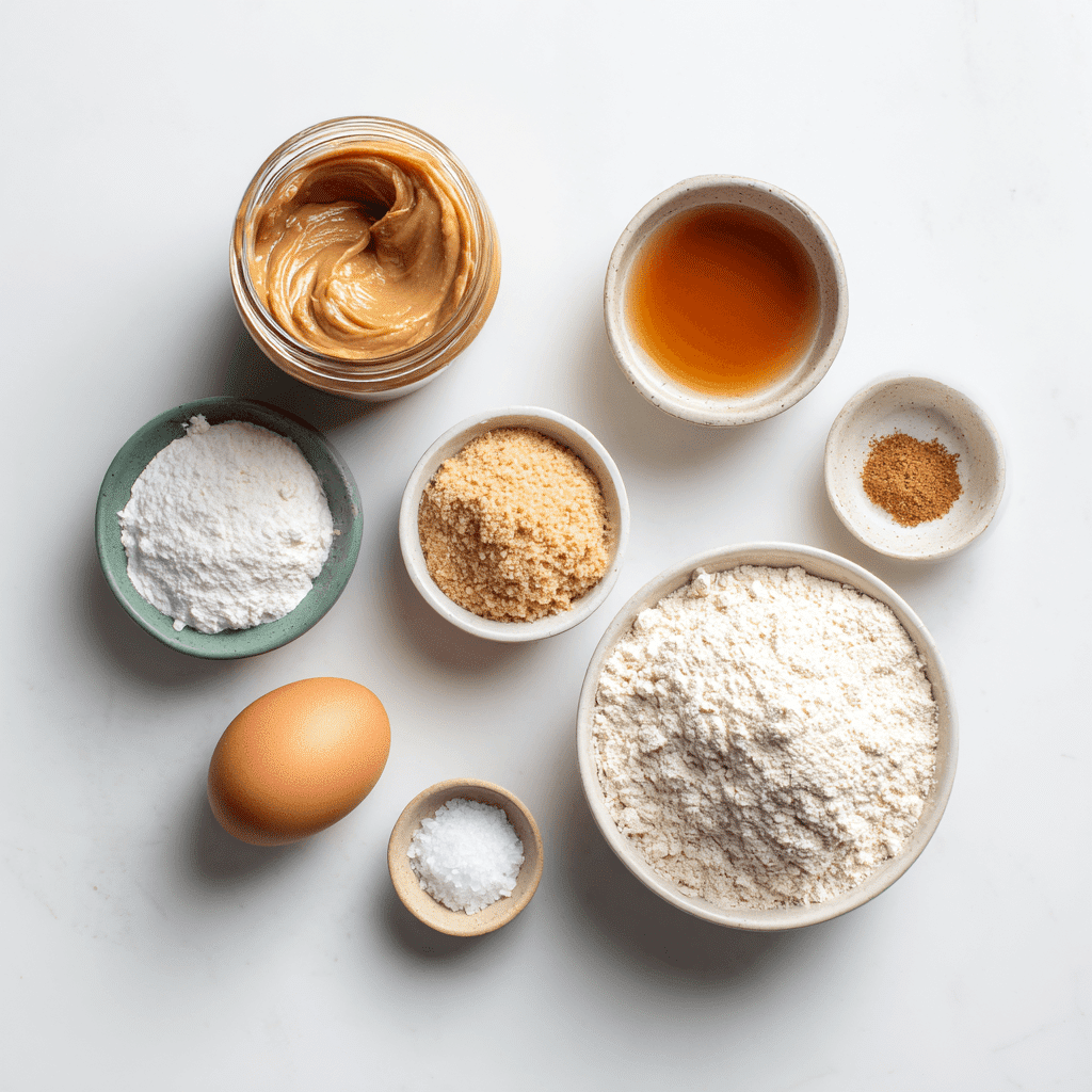 Keto peanut butter cookie ingredients neatly arranged