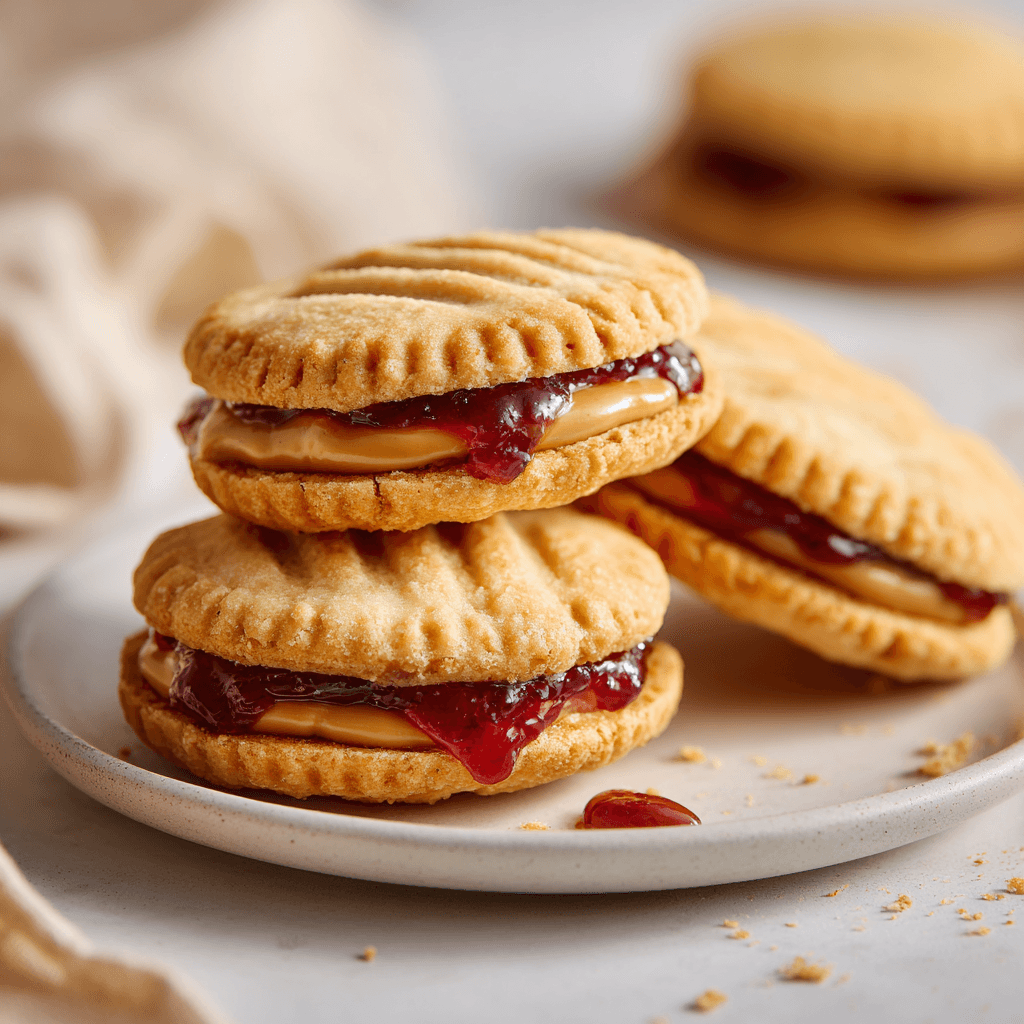 Golden air fryer uncrustables with peanut butter and jelly on a white plate.