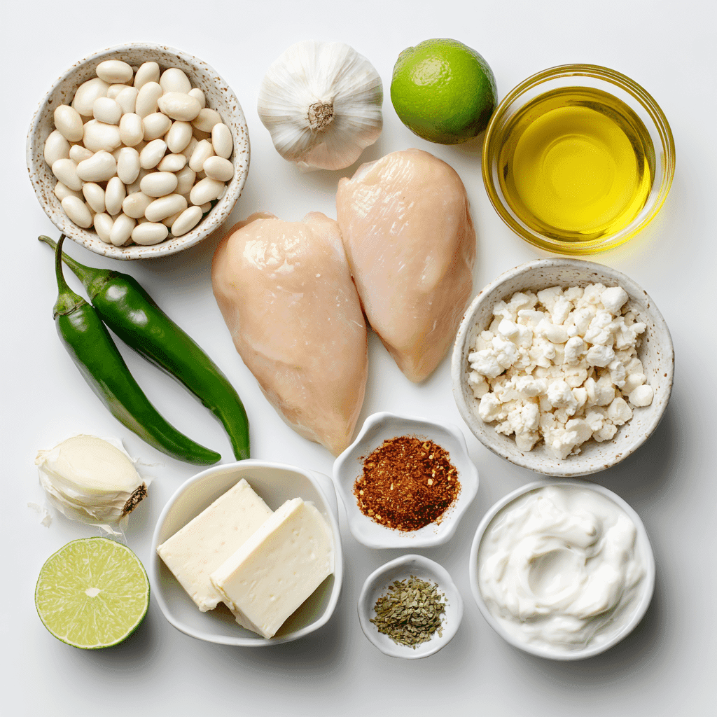 Ingredients for White Chili Chicken Crockpot laid out