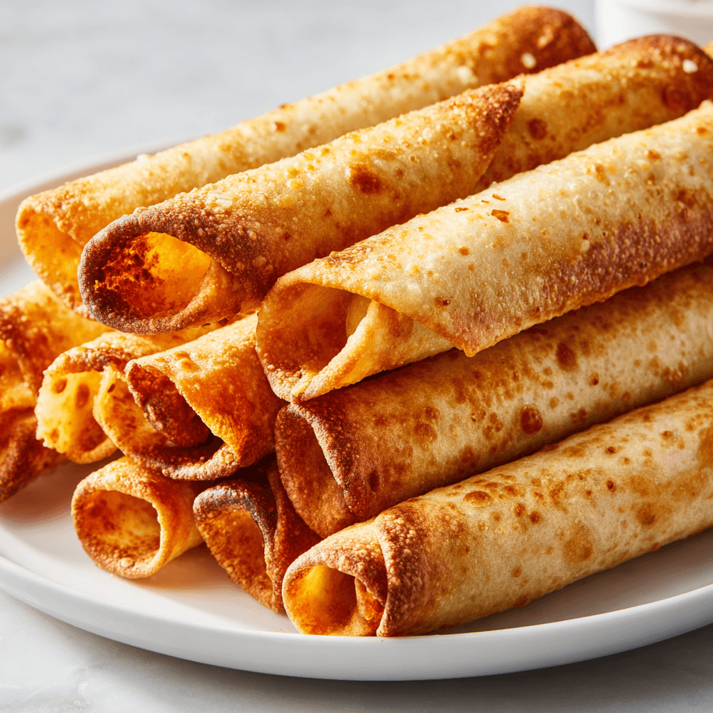 Crispy air fryer taquitos showing golden shells and savory filling