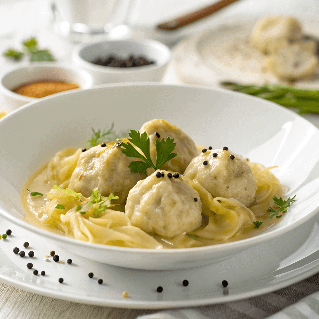 Hearty Cabbage and Dumplings: A Comfort Food Classic 1 Cabbage and Dumplings Served in White Bowl – Clean Modern Presentation