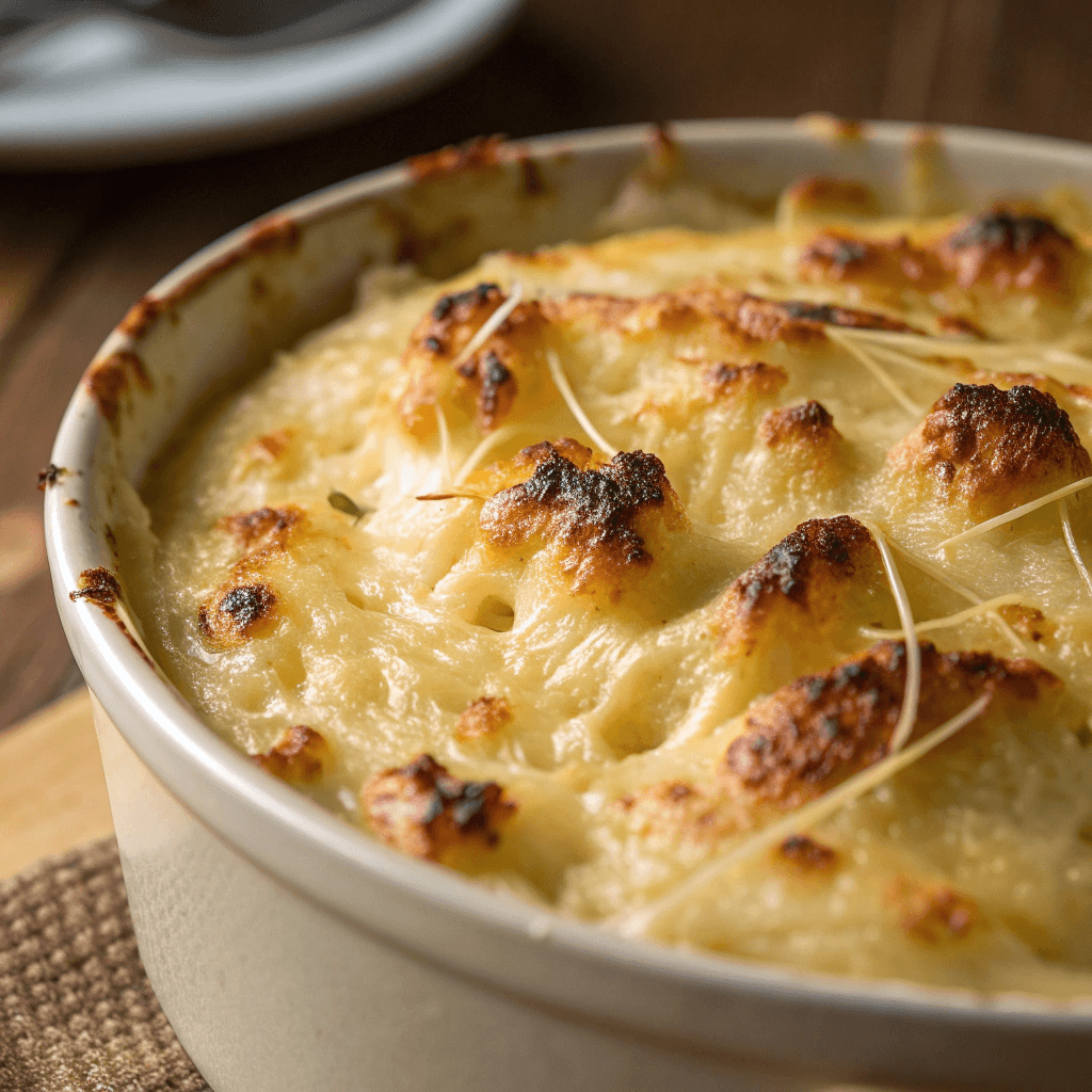 The Best Traditional Rumbledethumps Recipe 3 close-up of Rumbledethumps showing melted cheese, crispy edges, and baked cabbage texture.