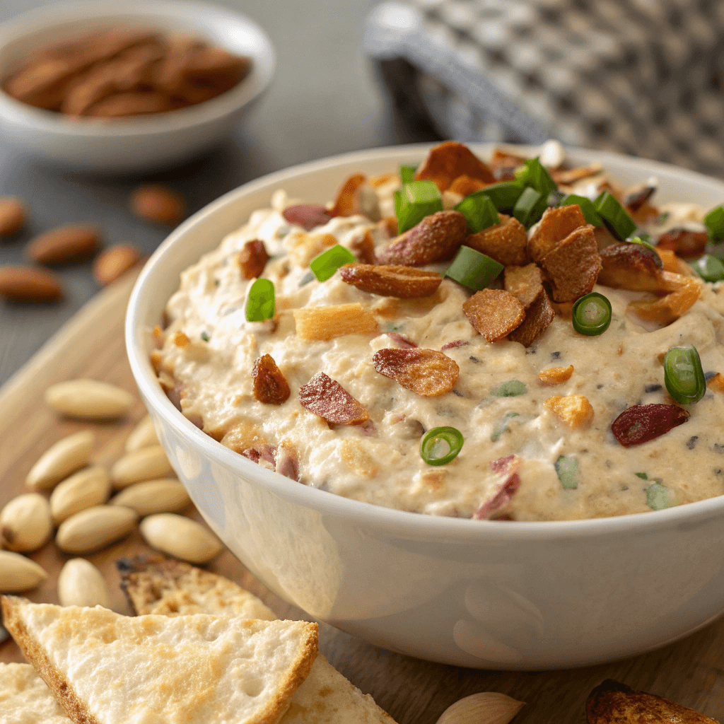 Extra-loaded Million Dollar Dip with additional bacon, cheese, and green onions for a chunkier texture.