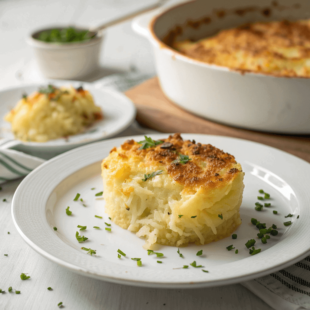 The Best Traditional Rumbledethumps Recipe 2 Rumbledethumps served on a white plate showing its rich baked texture.