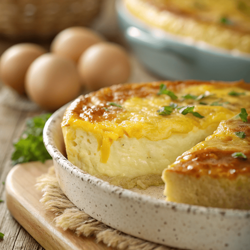 The Ultimate Cheesy Egg Casserole Recipe (No Bread!) 3 Macro shot showing the melted cheese and soft egg texture of a cheesy egg casserole.