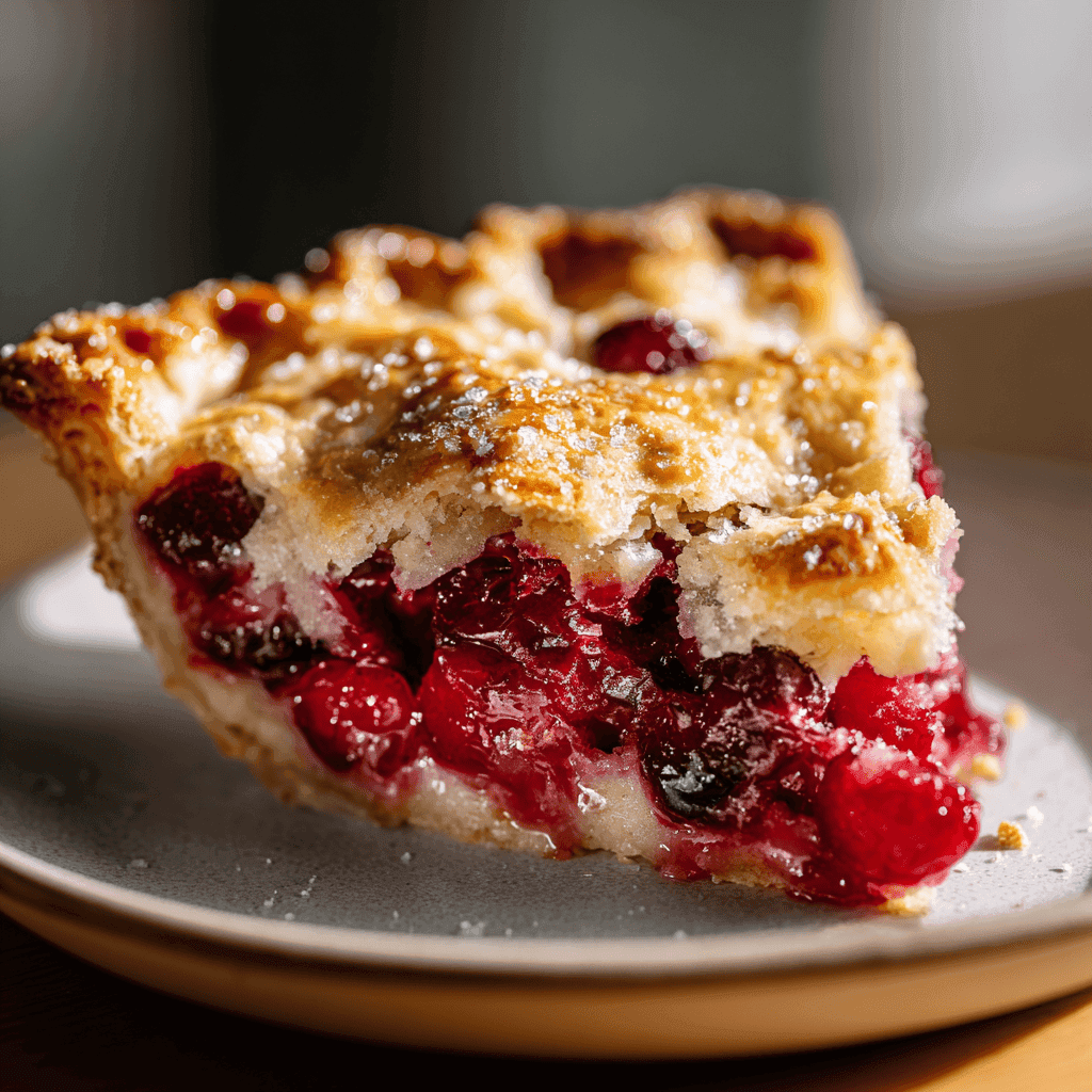 Easy Nantucket Cranberry Pie Recipe (Pie or Cake, It's Delicious!) 2 Nantucket cranberry pie slice on a white plate with bright clean background.