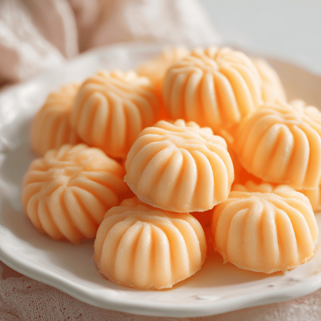 close-up showing creamy smooth texture and orange zest flecks in an orange cream cheese mint.