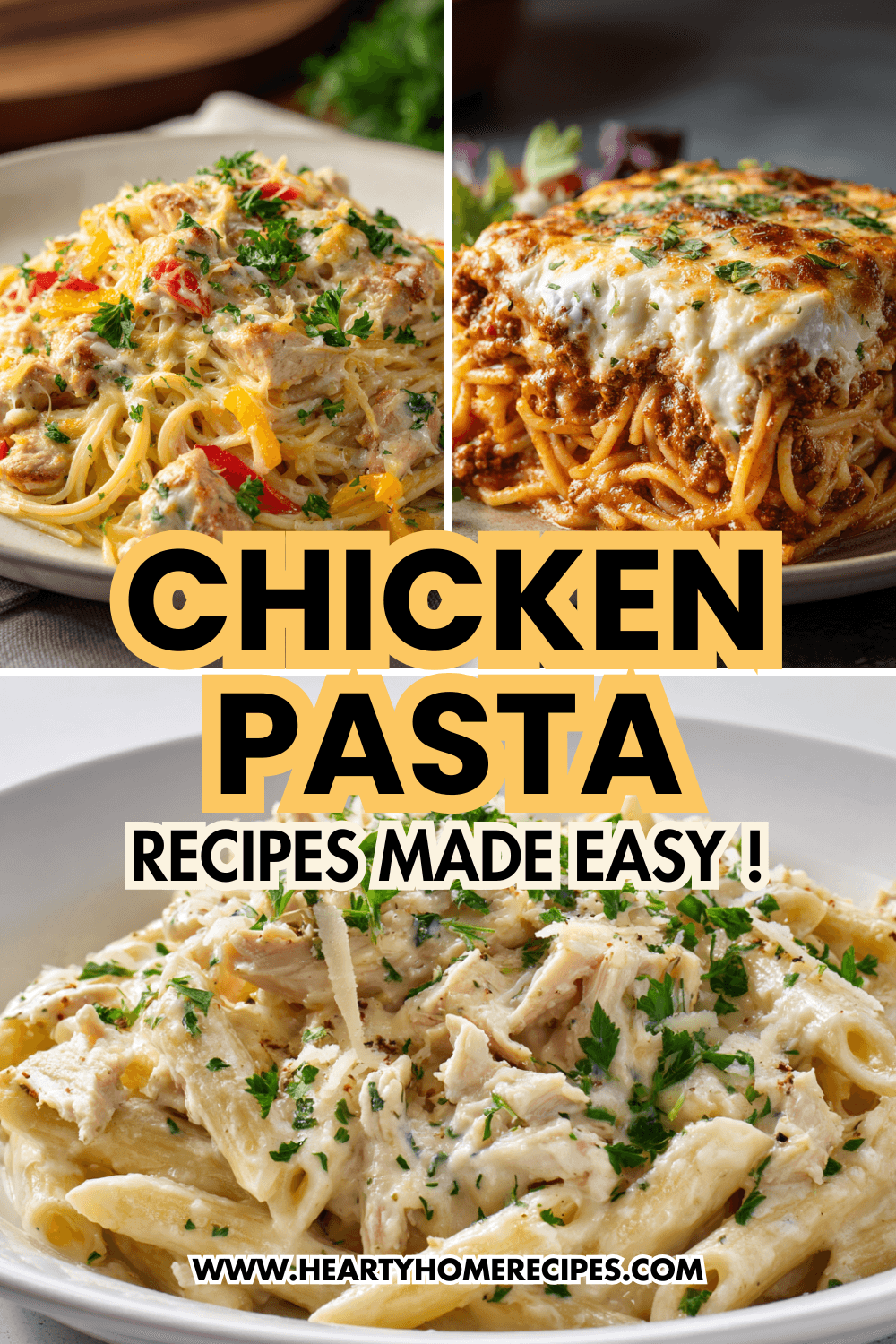 different chicken pasta recipes showing with the right texture