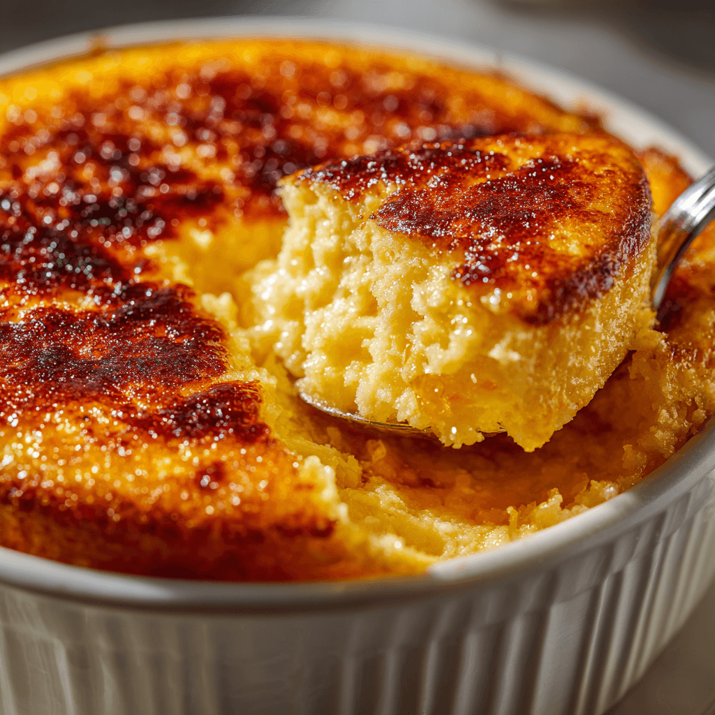 Easy Creamy Corn Pudding Recipe: A Southern Favorite 3 Perfectly cooked corn pudding with a golden glossy top and creamy interior.