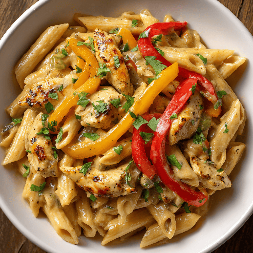 Creamy Chicken Fajita Pasta: A Quick & Delicious Weeknight Meal 3 Perfectly cooked creamy chicken fajita pasta with seared chicken and colorful peppers.