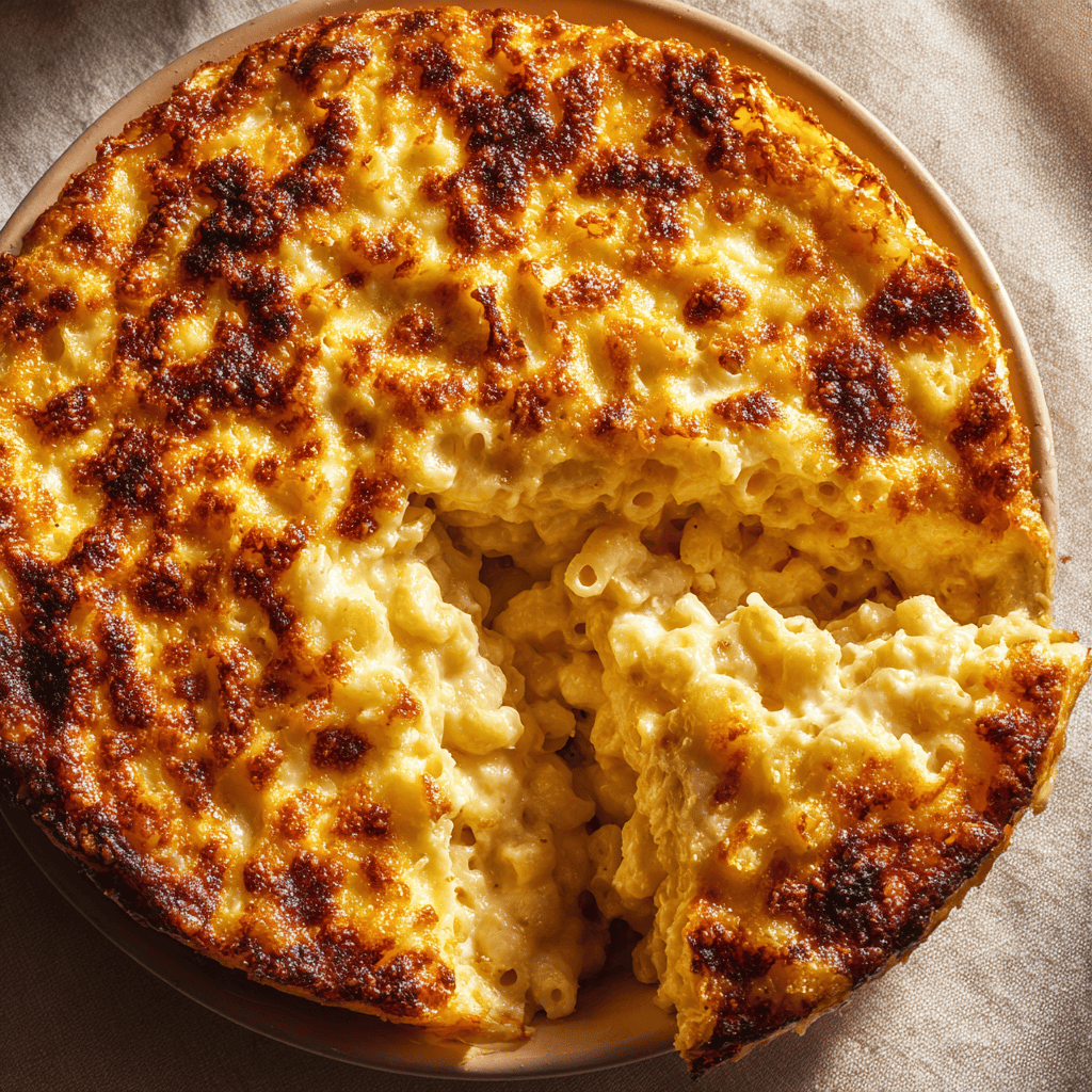 Dolly Parton's 5-Ingredient Casserole: The Ultimate Easy Chicken Dinner 4 Close-up overhead shot of Dolly Parton’s Casserole with a golden melted cheese crust and creamy macaroni interior.