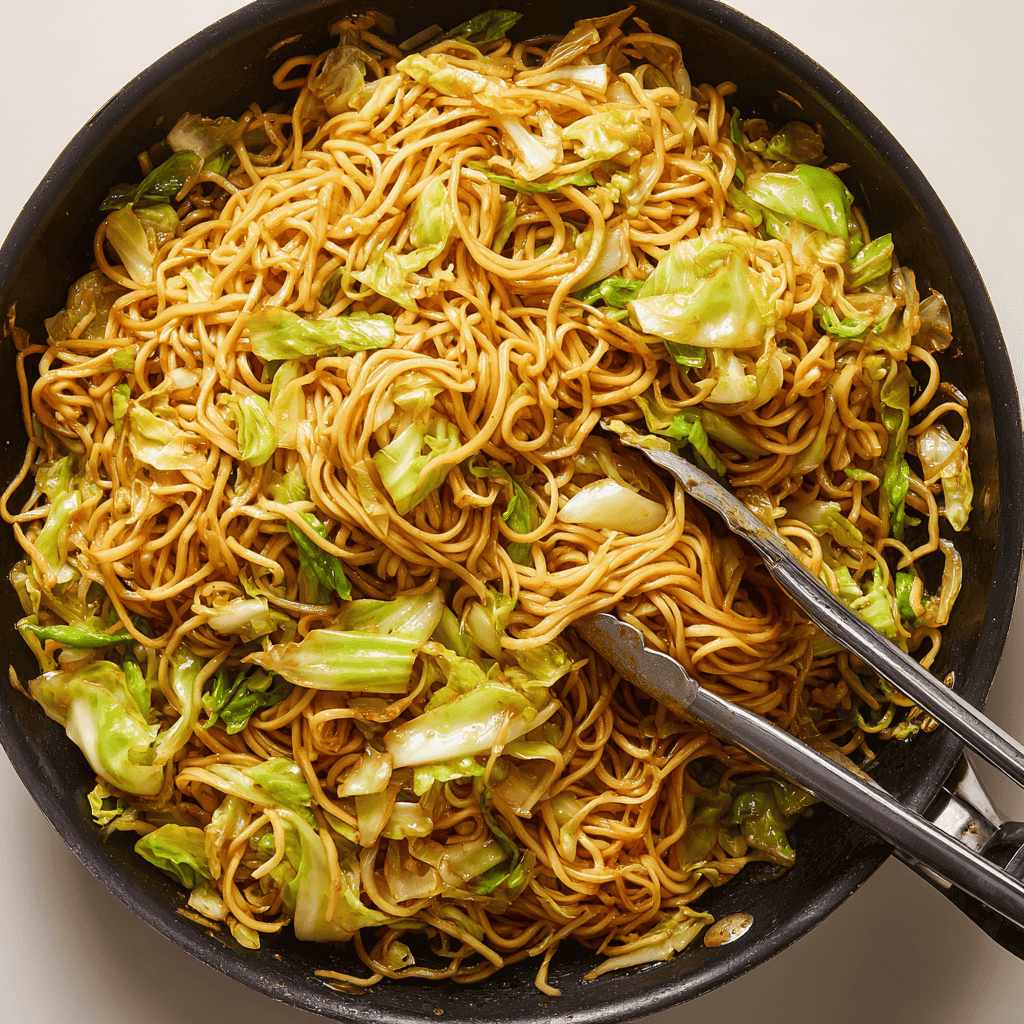 Best Copycat Panda Express Chow Mein 4 Pan of Panda Express Chow Mein with golden noodles, cabbage, and celery in sharp detail.