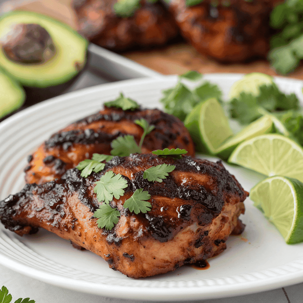 Zesty Chipotle Lime Chicken: A Sweet and Spicy Grilled Masterpiece 2 Close-up of chipotle lime chicken with avocado and cilantro.