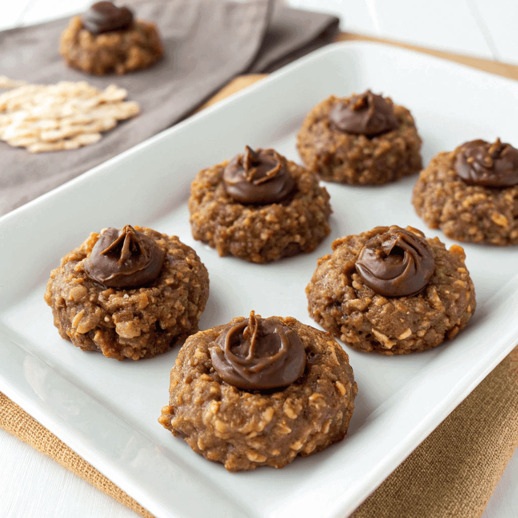 The Best No Bake Preacher Cookies - A Must Try Cookies ! 1 Stack of rustic no-bake preacher cookies with visible oats and chocolate coating on a simple white plate.