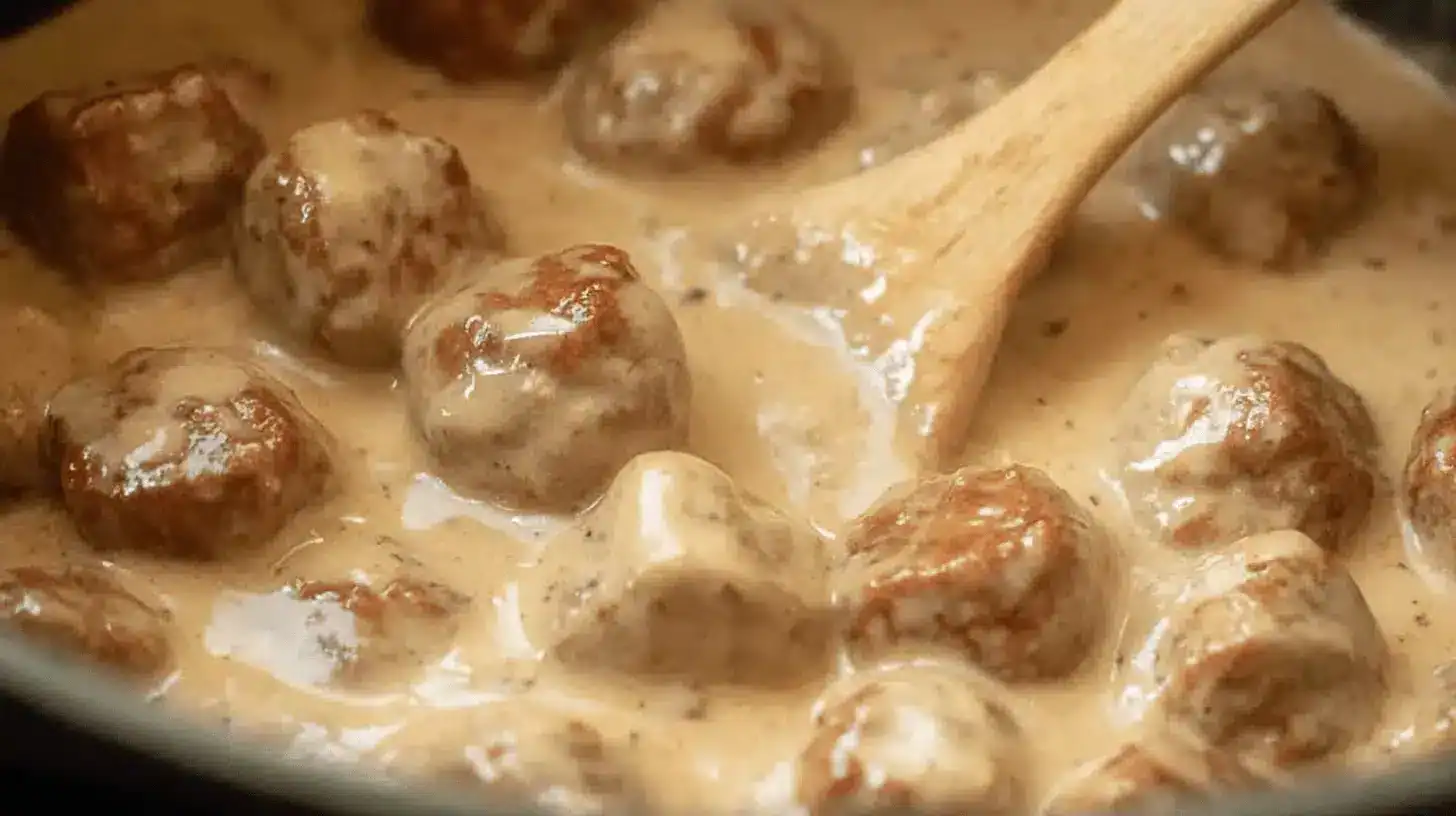 Delicious swedish meatballs in a rich, creamy sauce, perfect for a crockpot recipe.