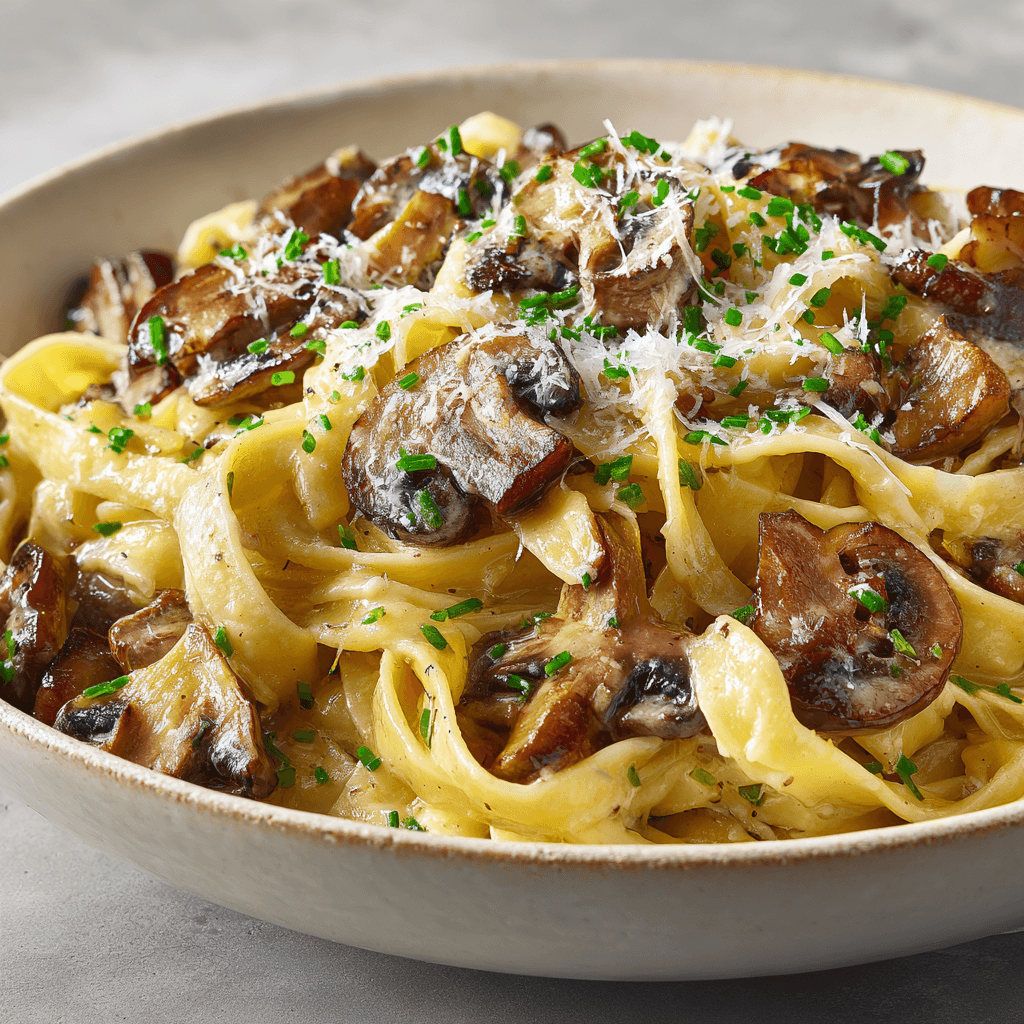 Rich and perfectly cooked truffle mushroom pasta with caramelized mushrooms and parmesan.