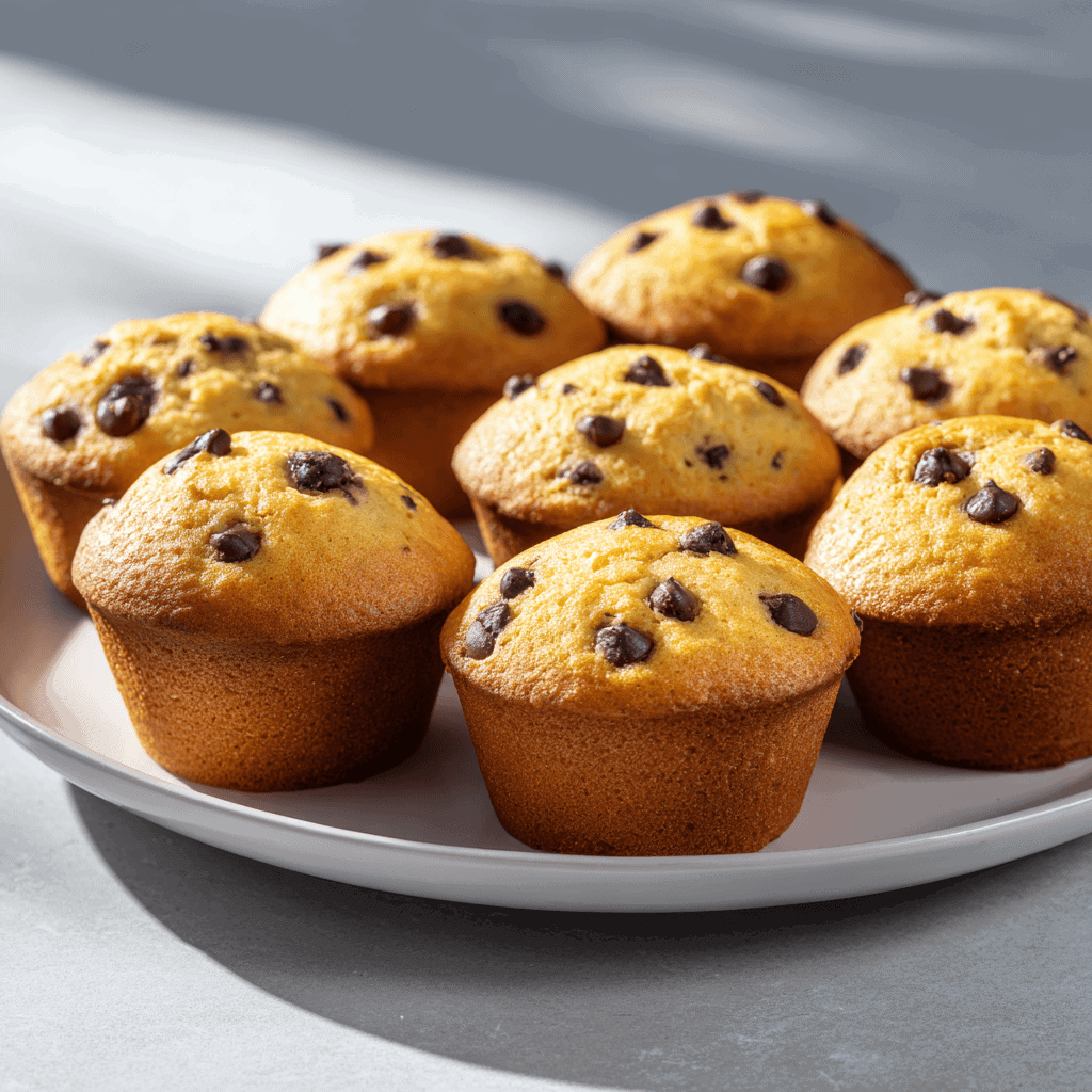 Homemade Kodiak muffins with chocolate chips served on a white plate — golden, fluffy, and nutritious protein muffins perfect for breakfast.