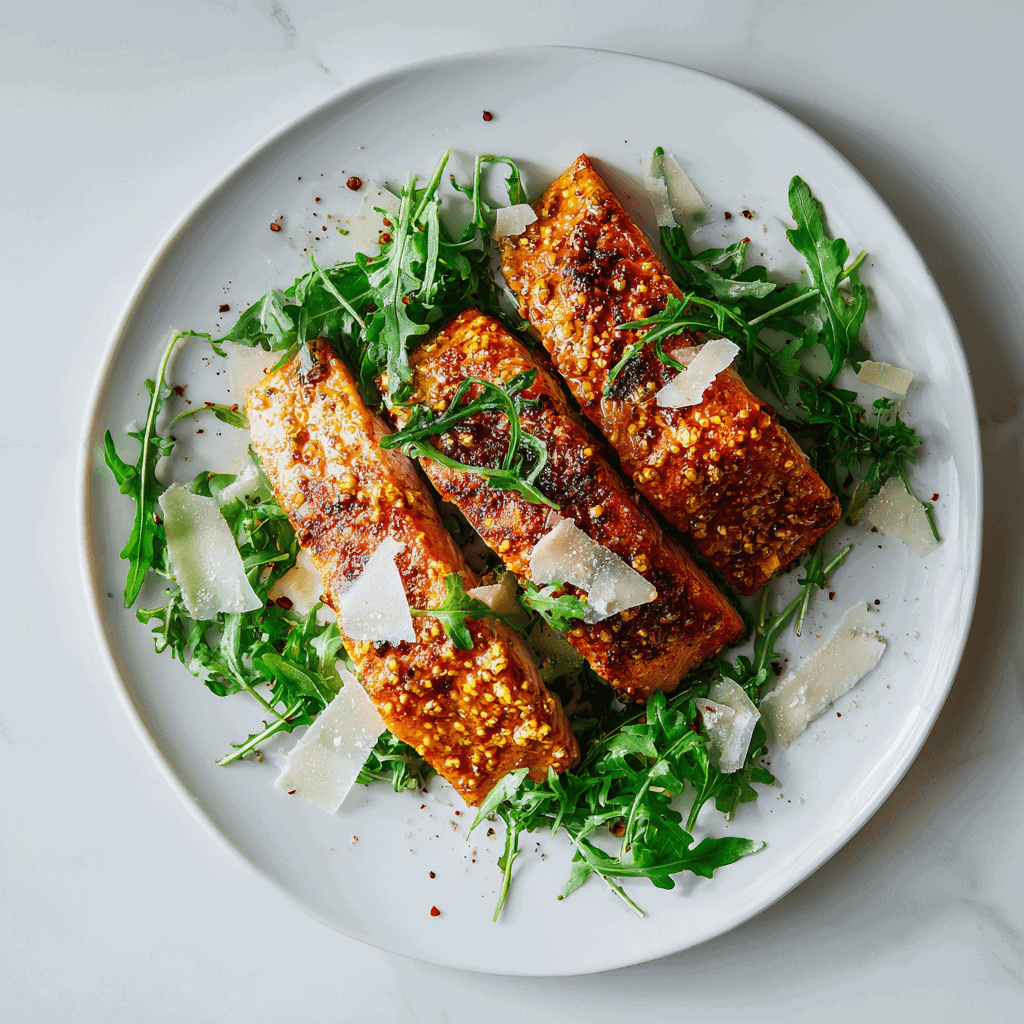 The Best Air Fryer Salmon Recipe - Best Method in 2025 ! 1 Beautifully plated air fryer salmon with a golden mustard glaze served on a clean white ceramic plate.