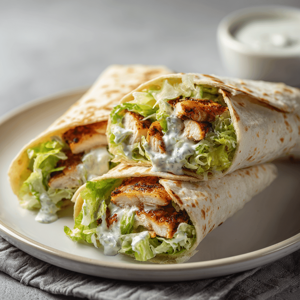 Beautifully presented air fryer chicken wraps served on a white ceramic plate