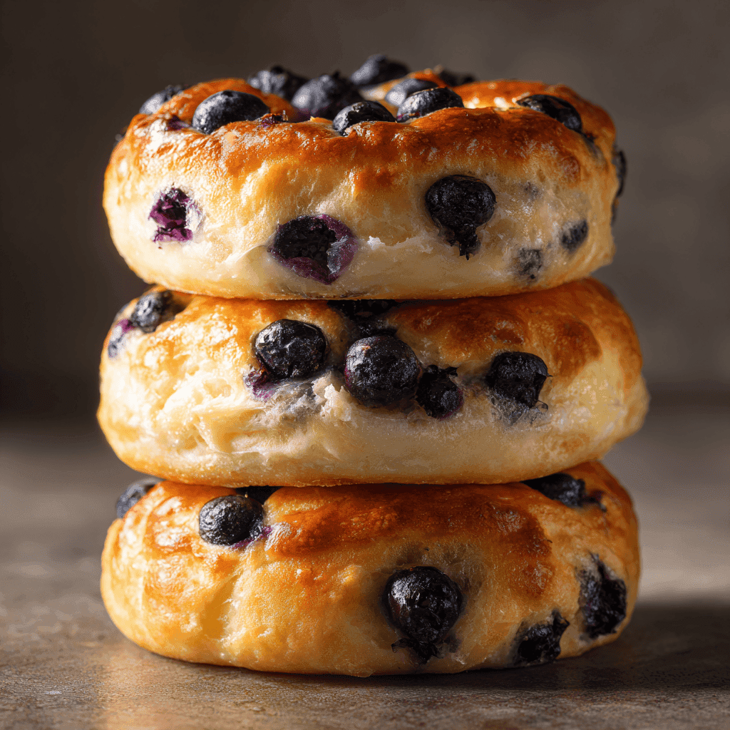 Cottage Cheese Blueberry Cloud Bread: Fluffy, Low-Carb & High-Protein Delight 1 Fluffy stacked blueberry cloud bread with golden tops and visible blueberries in sharp detail.