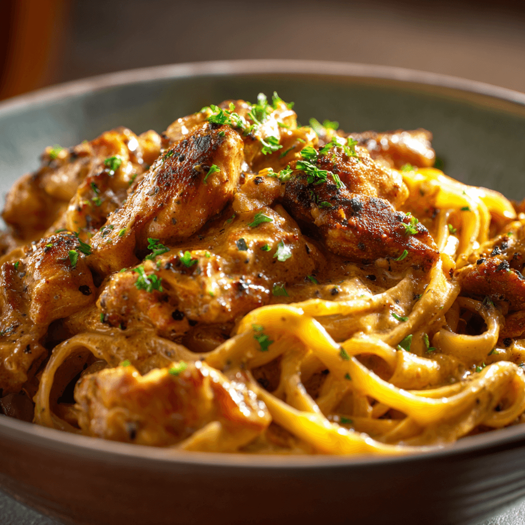 Warm and inviting cowboy butter chicken linguine with creamy sauce and seared chicken pieces.