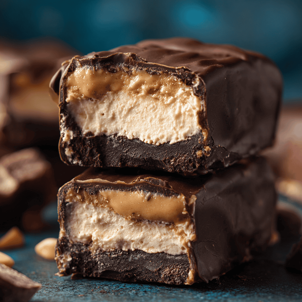 Peanut Butter Frozen Yogurt Bars: Light, Protein-Packed Treat 1 Bitten Peanut Butter Frozen Yogurt Bar showing smooth peanut butter filling inside a chocolate shell.