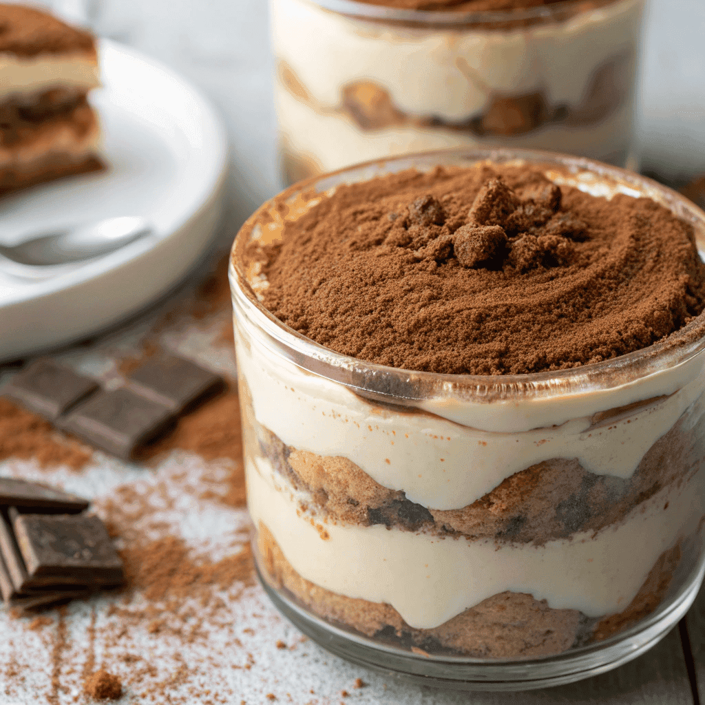 Macro close-up of Biscoff tiramisu showing creamy layers and soaked biscuit texture.
