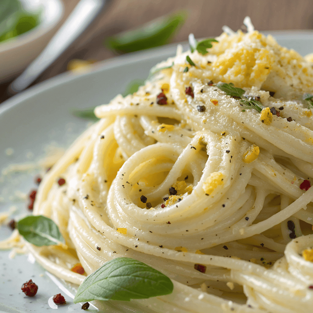 Lemon Ricotta Pasta Recipe – Fresh, Creamy & Easy Dinner 3 Macro shot showing the creamy ricotta sauce texture on rigatoni pasta.