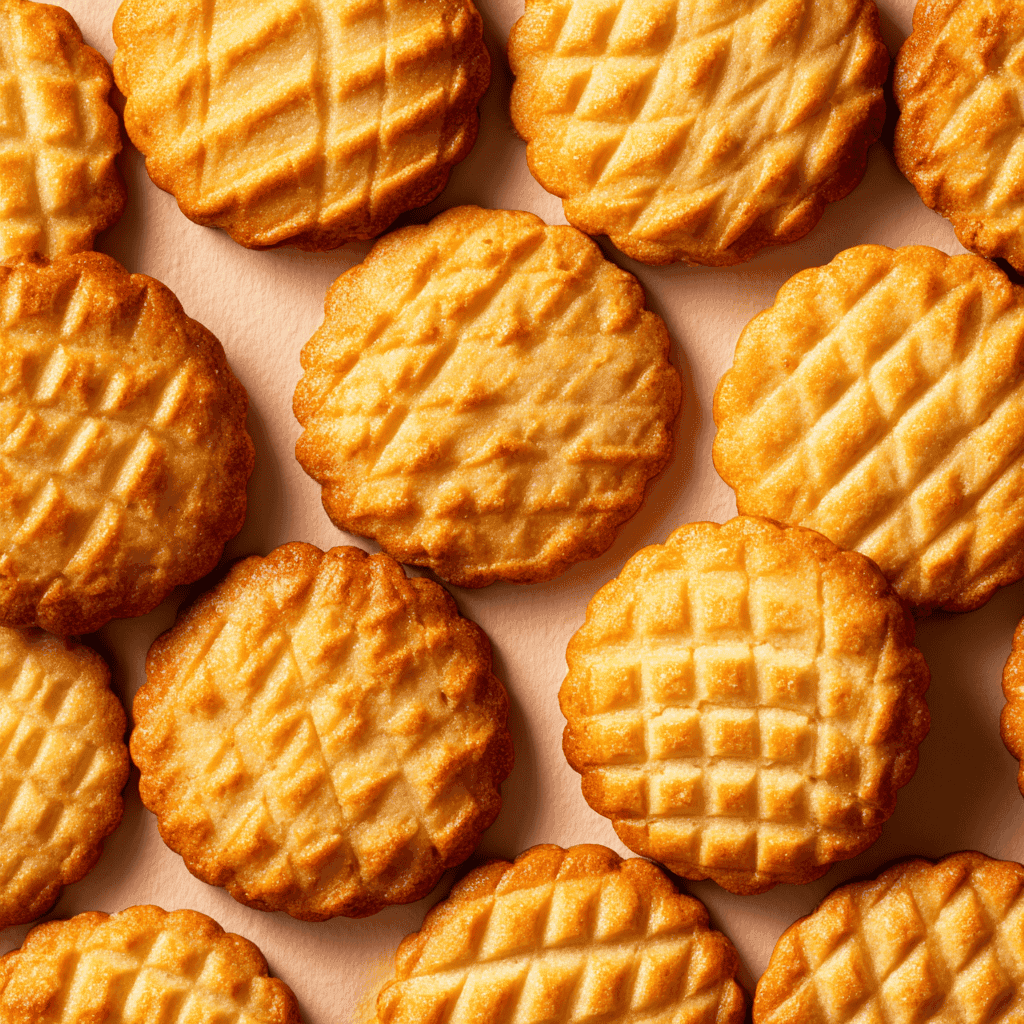 French Butter Cookies – Buttery, Crisp, and Elegant 3 Finished French butter cookies with golden egg-washed tops and scalloped edges.