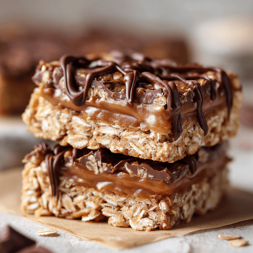 Easy No Bake Chocolate Oatmeal Bars (Rich & Chewy!) 4 A thick no bake chocolate oatmeal bar with a creamy chocolate layer and oat topping.