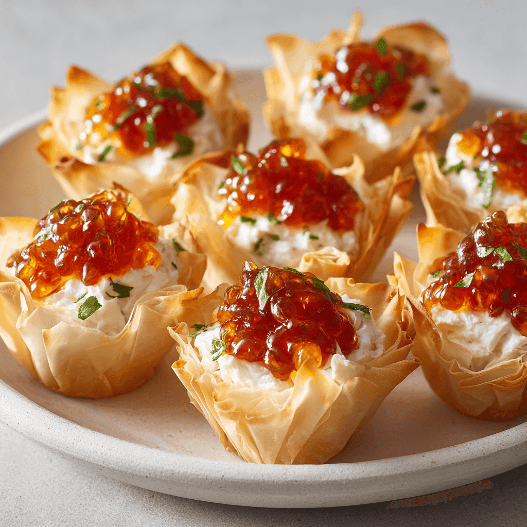 Pepper jelly cream cheese bites on a clean plate.