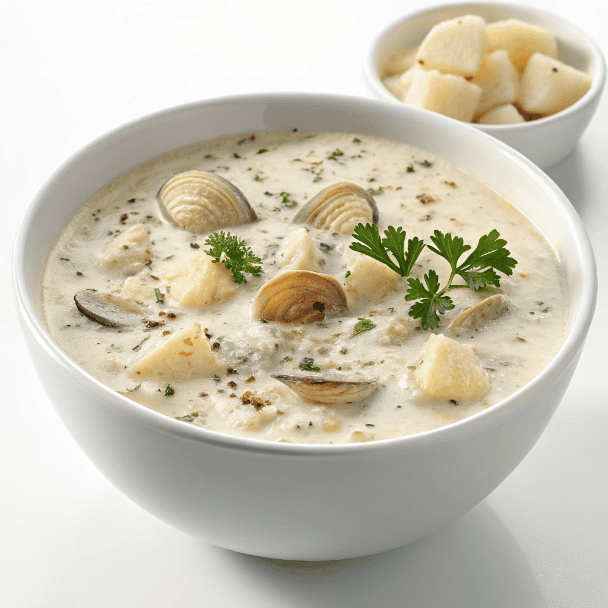 Clam Chowder Soup – Creamy, Comforting & Full of Flavor 1 clam chowder with potatoes and herbs served in a white bowl