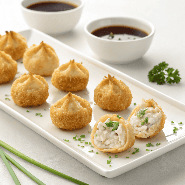 Crab rangoon bombs served cleanly on a white plate