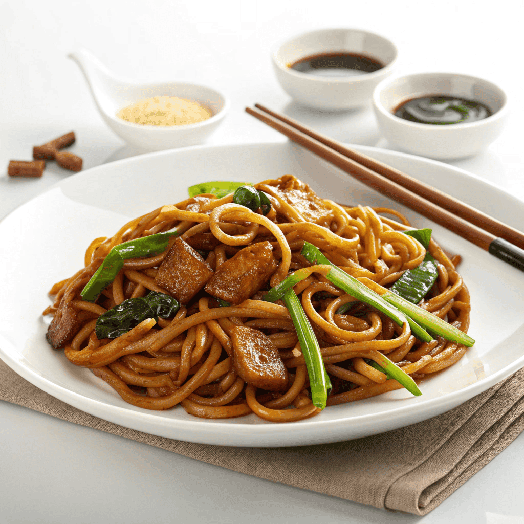 Shanghai Fried Noodles with Pork and Greens