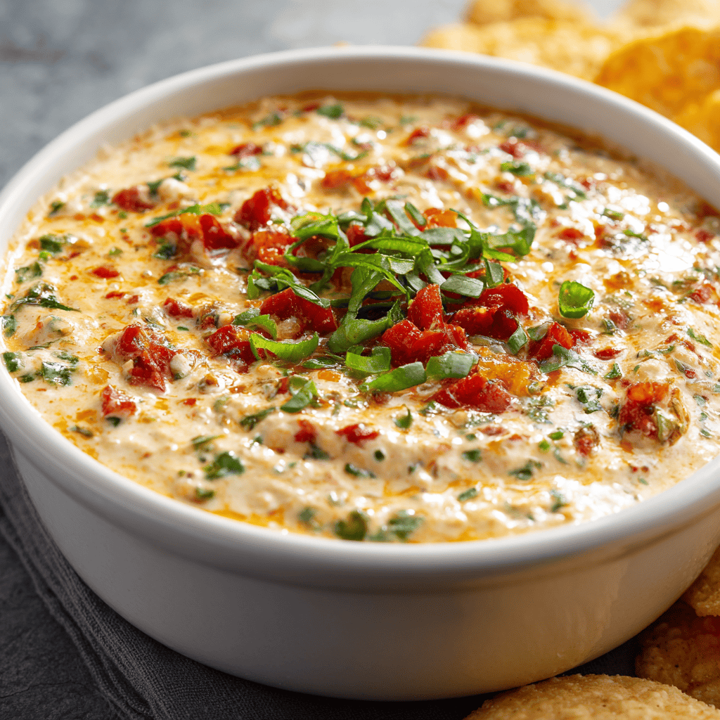 Slight-angle view of creamy Rotel ranch dip in a white bowl.