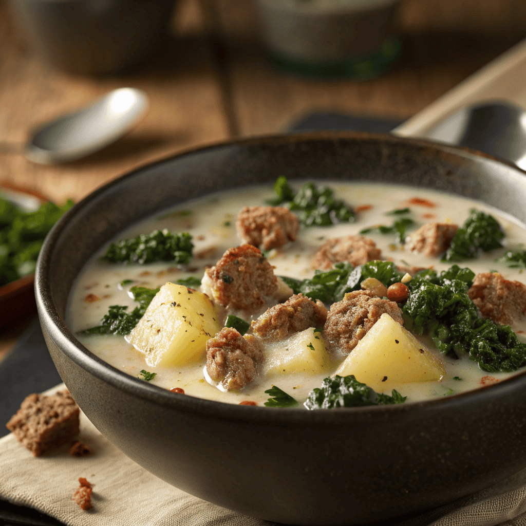 Easy Zuppa Toscana Soup – Creamy, Hearty & Italian-Inspired Comfort 4 Hero image of creamy Zuppa Toscana soup with sausage, potatoes, and kale.