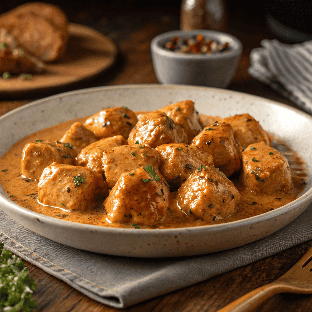 Juicy Cowboy Butter Chicken Bites Packed with Bold Flavor 2 Full dish of cowboy butter chicken bites with buttery sauce and spices