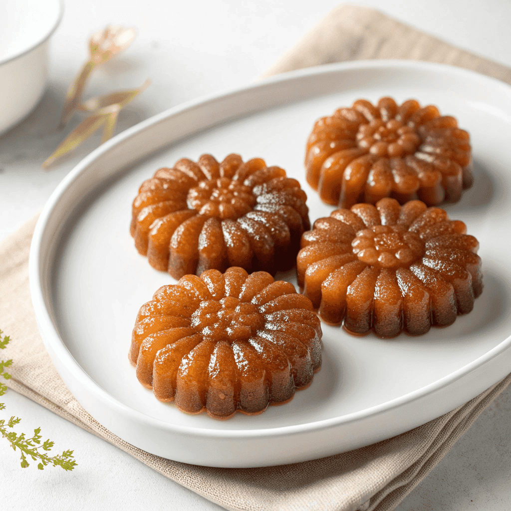 Crispy yakgwa honey cookies with glossy amber glaze on a white plate.