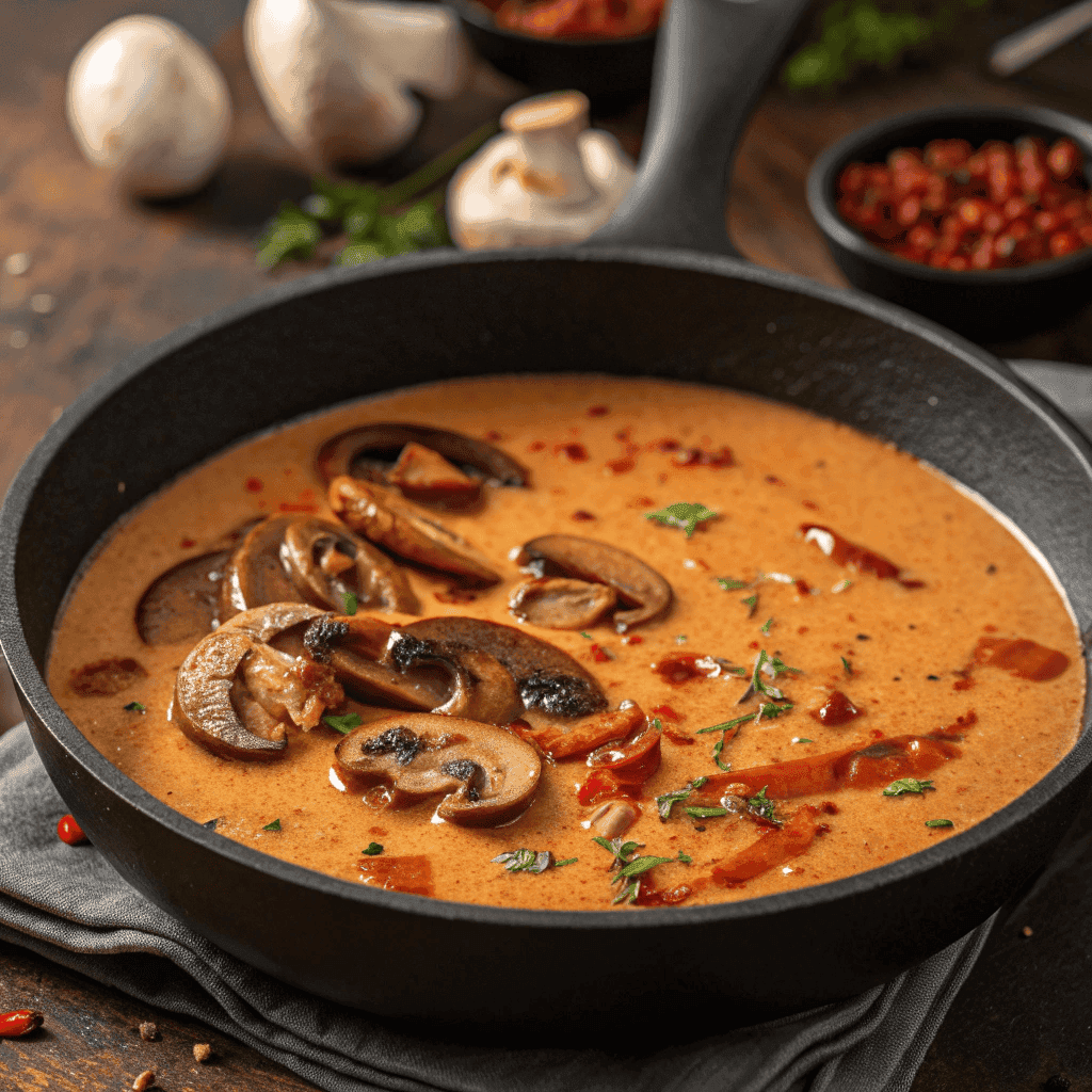 Best Hungarian Mushroom Soup with Dill and Paprika 4 Creamy Hungarian mushroom soup with paprika oil, mushrooms, and herbs
