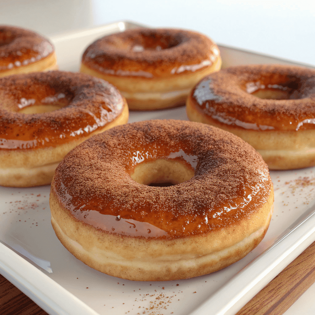 Group of crème brûlée donuts with caramelized sugar crusts