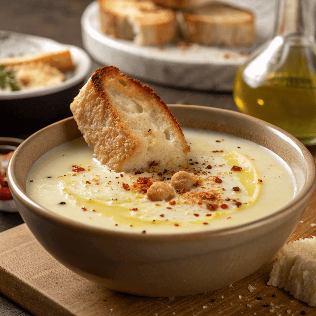 Ultimate French Garlic Soup – Rustic, Creamy, and Comforting 2 Full bowl of French garlic soup with creamy texture and toasted bread on top.