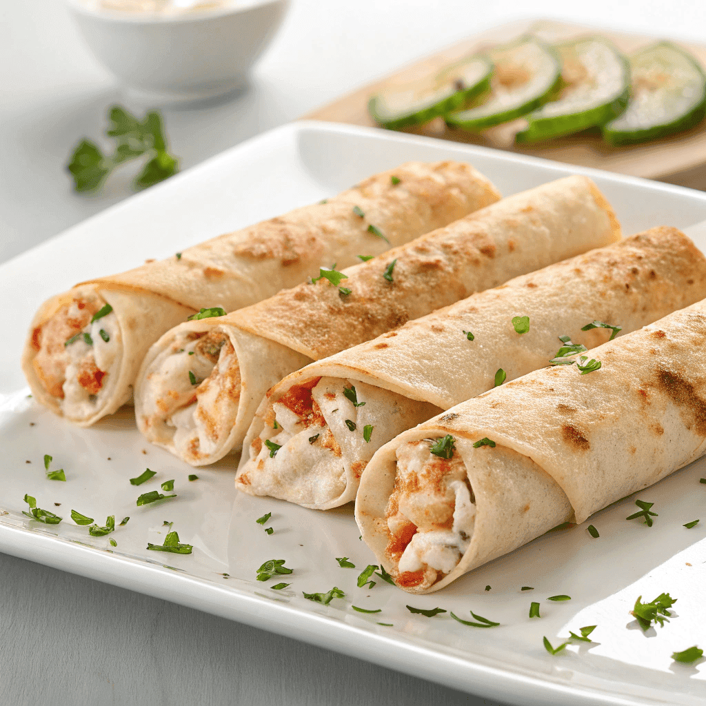 Crab and shrimp queso filled rolls served crispy on a white plate