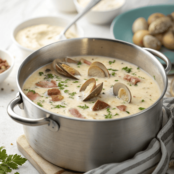 Clam Chowder Soup – Creamy, Comforting & Full of Flavor 2 Full pot of creamy clam chowder