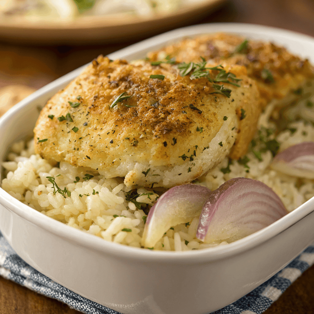 Savory Baked Herb Chicken Casserole | Creamy Comfort Bake 3 Macro close-up of herb-crusted chicken casserole showing crispy topping