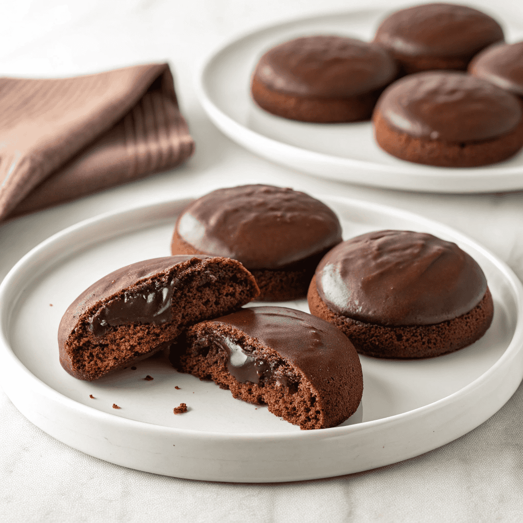 Cosmic brownie style cookies on a white plate with chocolate frosting, colorful candy pieces, and fudgy texture