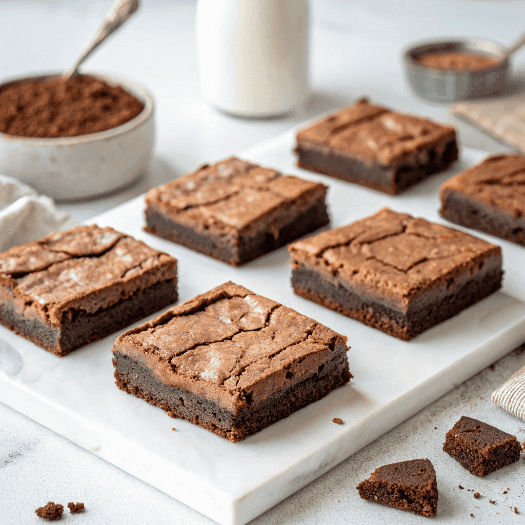 Full batch of Greek yogurt brownies with fudgy centers and crackled tops