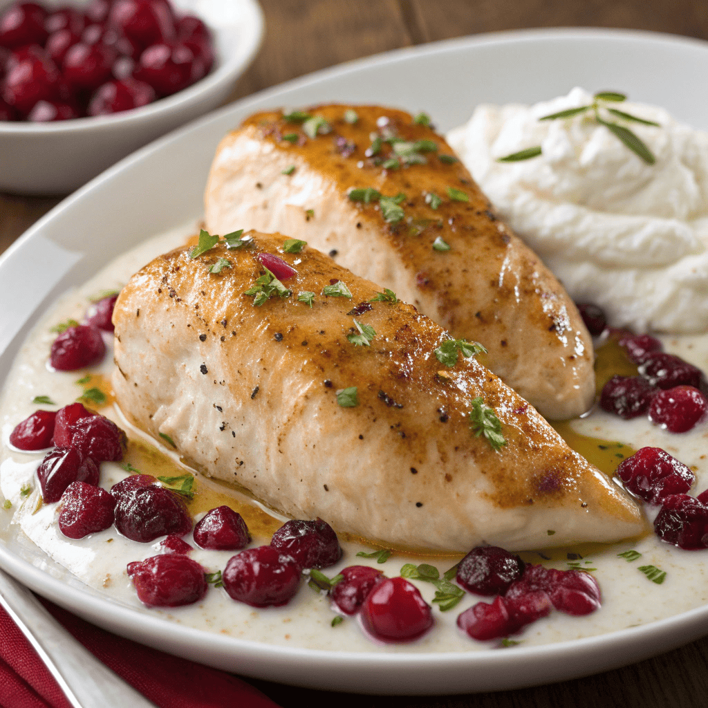 Honey glazed chicken with cranberries and walnuts served over creamy ricotta cheese